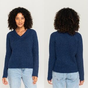 Pacas Women’s Alpaca Virgin Wool V-Neck Sweater Longsleeve in Navy Melange L